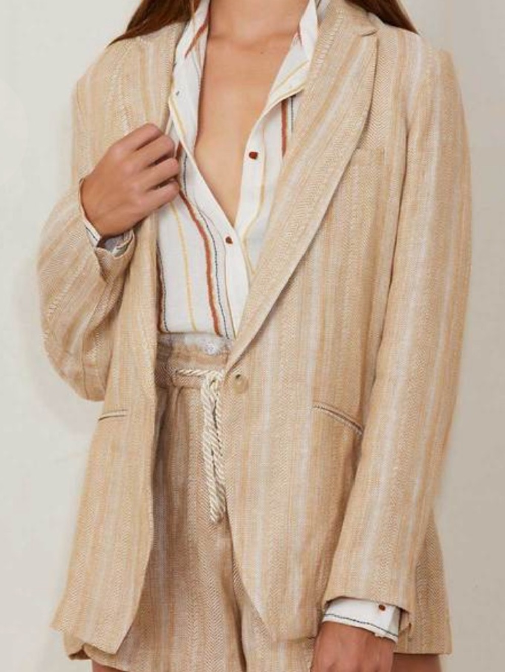 FORTE FORTE My Jacket Ambra Beige Tan Shimmer Linen Blend Women's Blazer Size 8